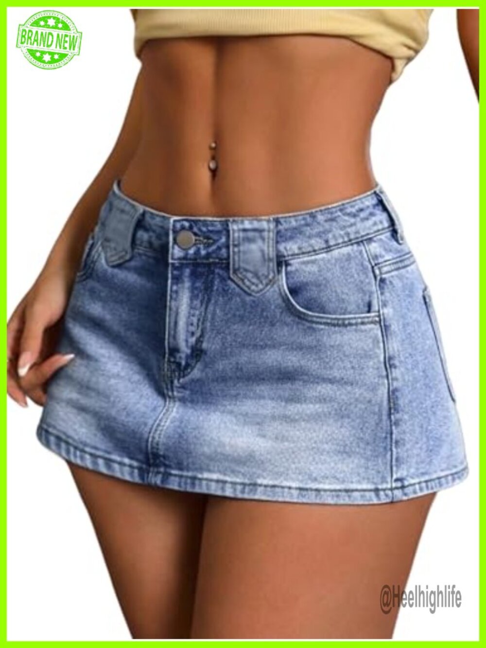 Stretch Denim Mini Skort with Built-in Shorts Low Rise Y2K Summer